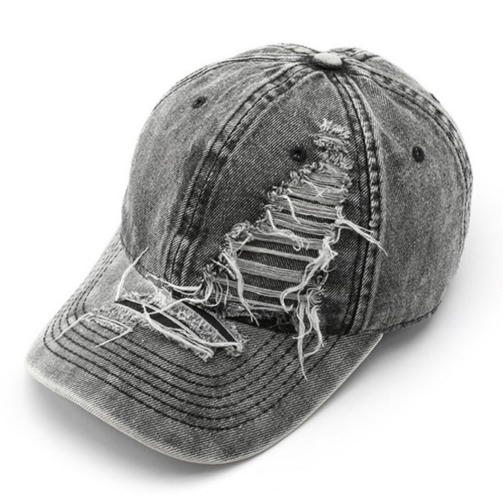 NEW Retro Solid Color Black Distressed Denim Washed Baseball Cap